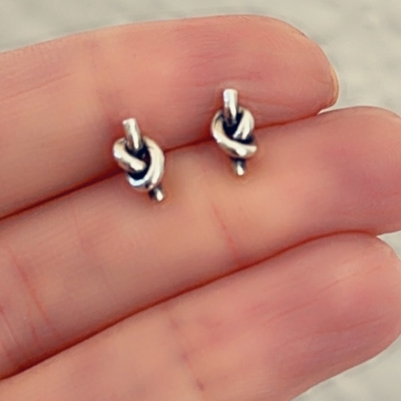 Sterling Silver Simple Stud Knot Earrings - Picture 6 of 6